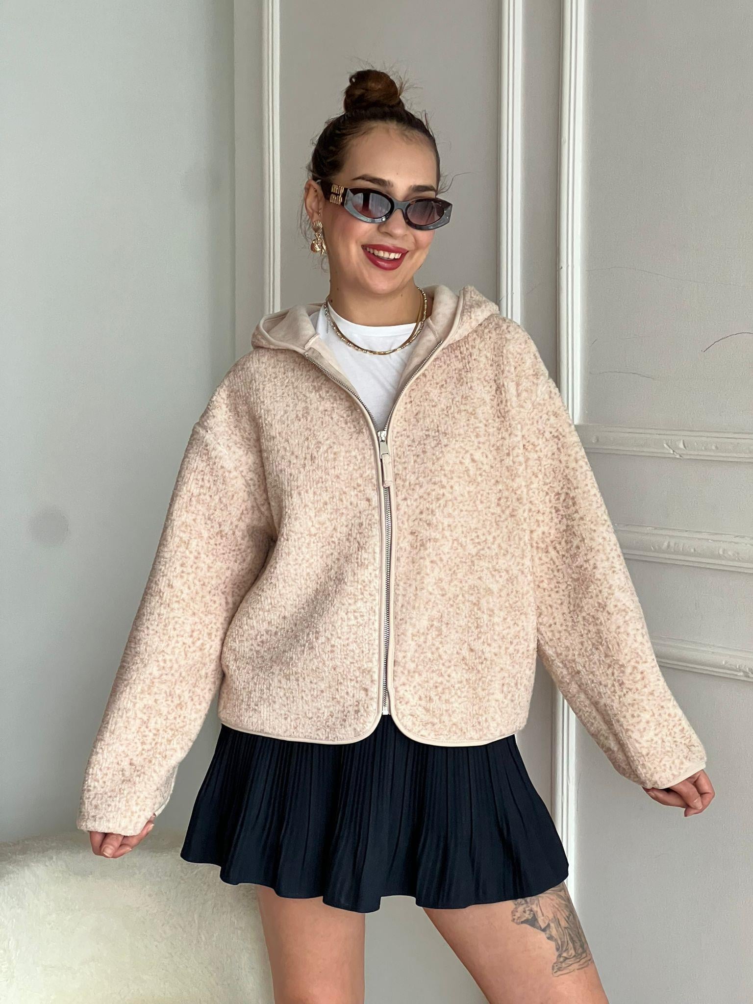 Kapüşonlu Polar 22870 Bej