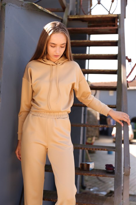 Kapüşonlu Sweatshirt 21-1237 Camel