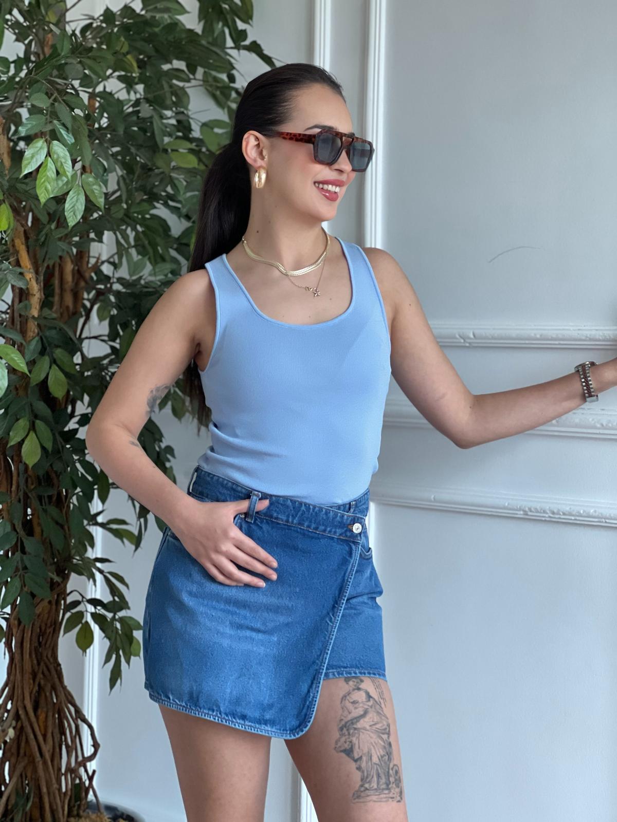 Kar Yıkama Şort Etek 25652 Mavi