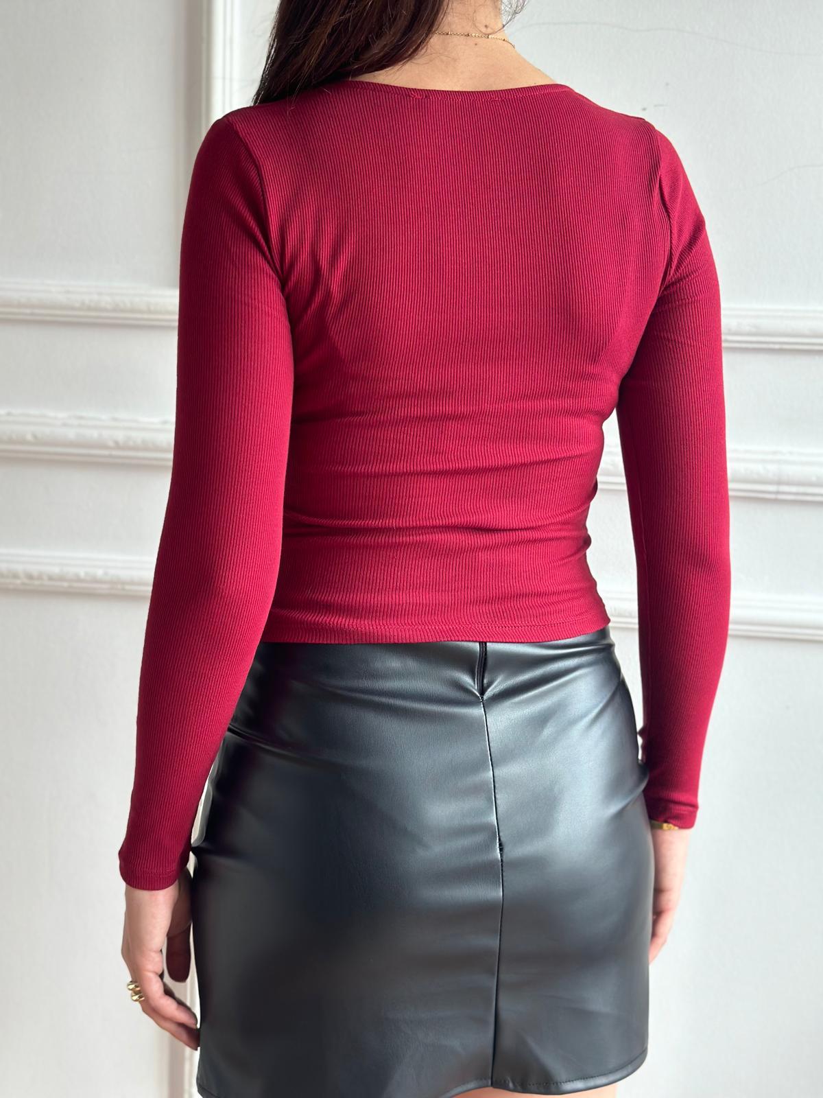 Kare Yaka Kaşkorse Bluz 3301 Bordo