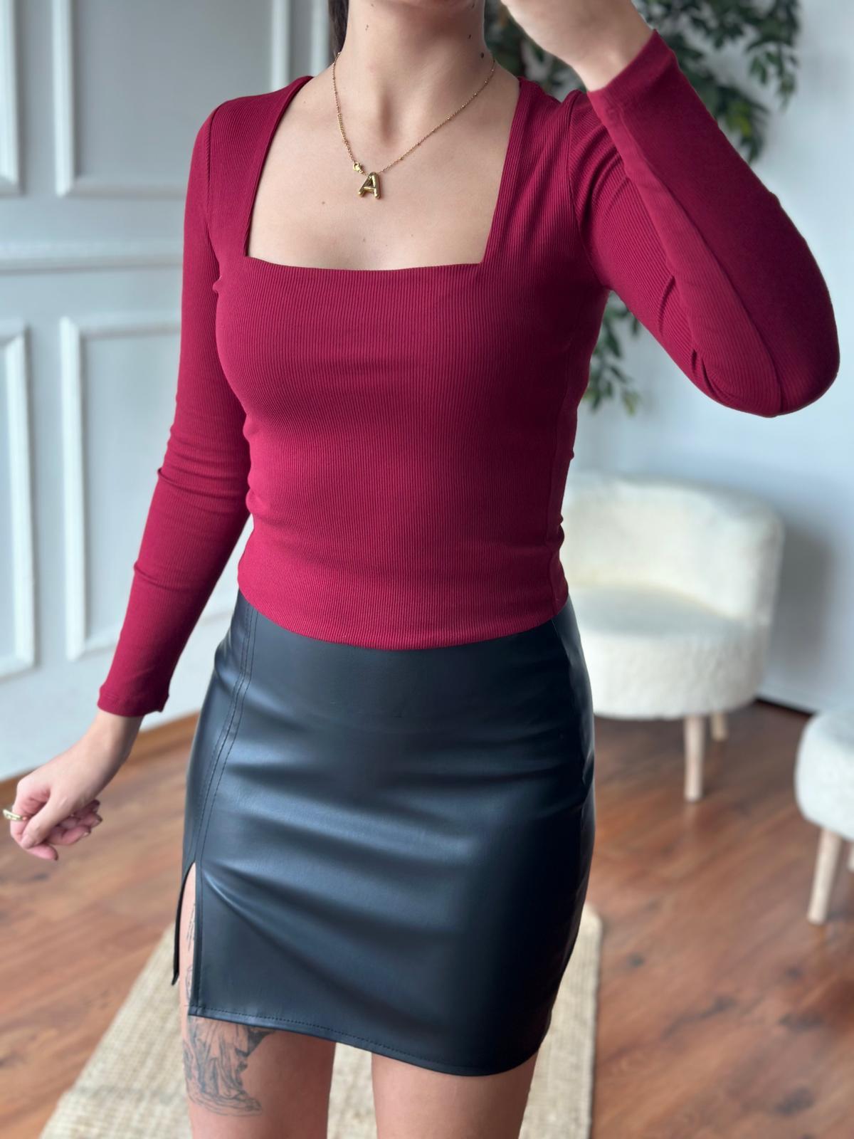 Kare Yaka Kaşkorse Bluz 3301 Bordo