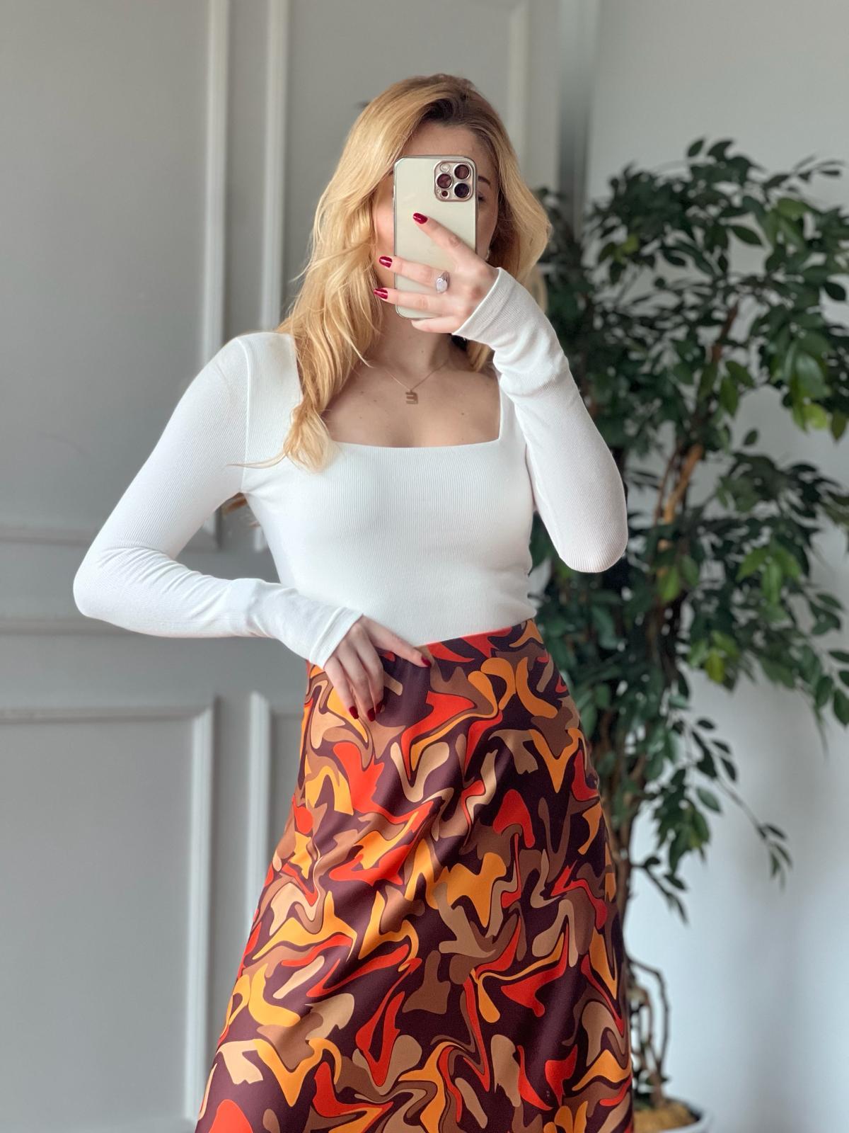 Kare Yaka Kaşkorse Bluz 3301 Ekru