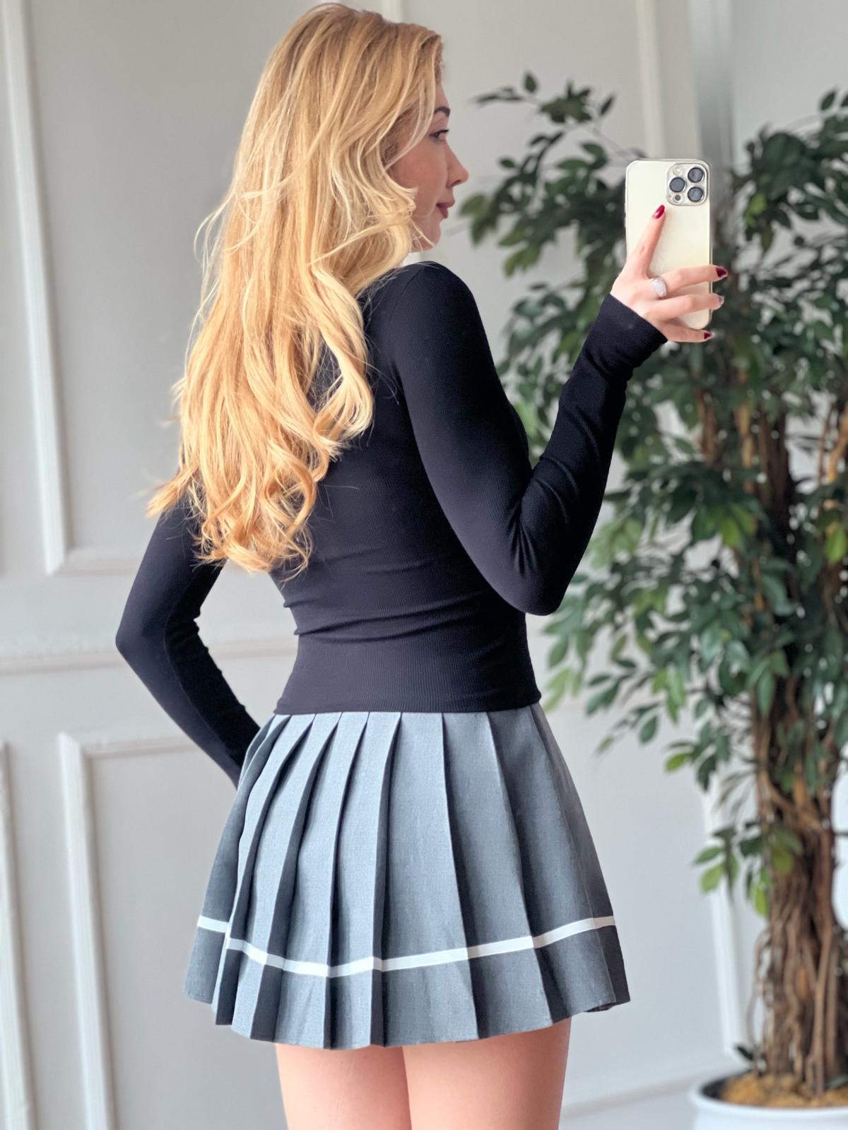 Kare Yaka Kaşkorse Bluz 3301 Siyah