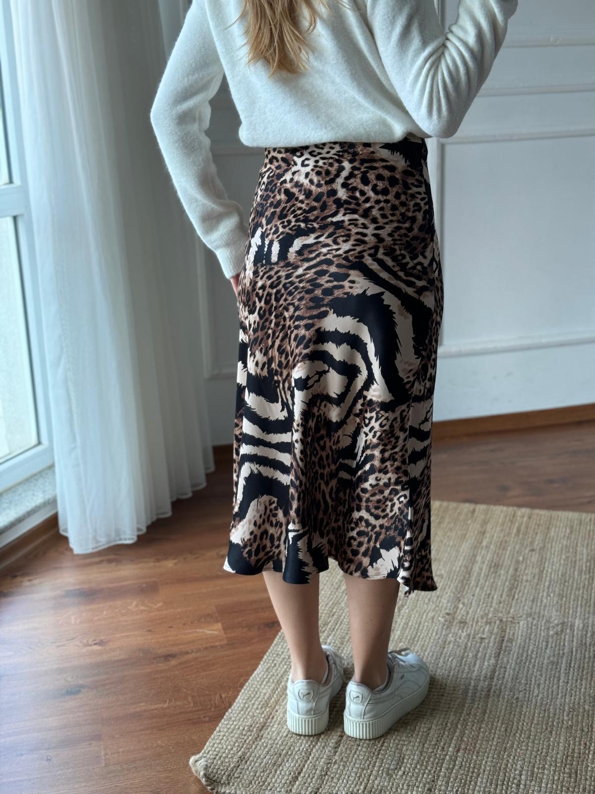 Karışık Leopar Desen Etek 24309 Camel