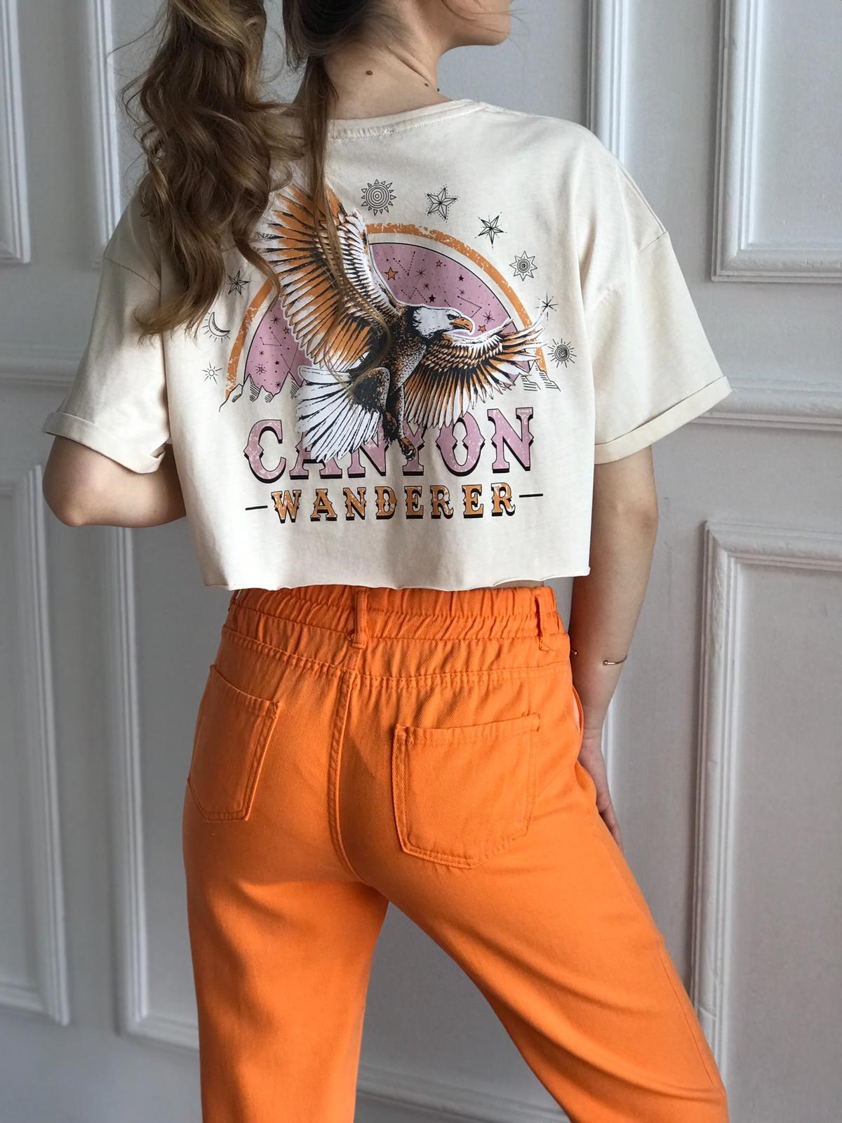 Kartal Baskılı Tshirt 19164 Bej