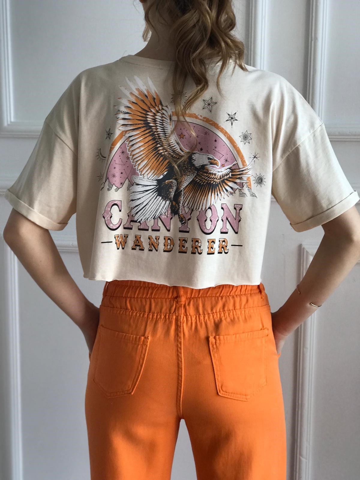 Kartal Baskılı Tshirt 19164 Bej