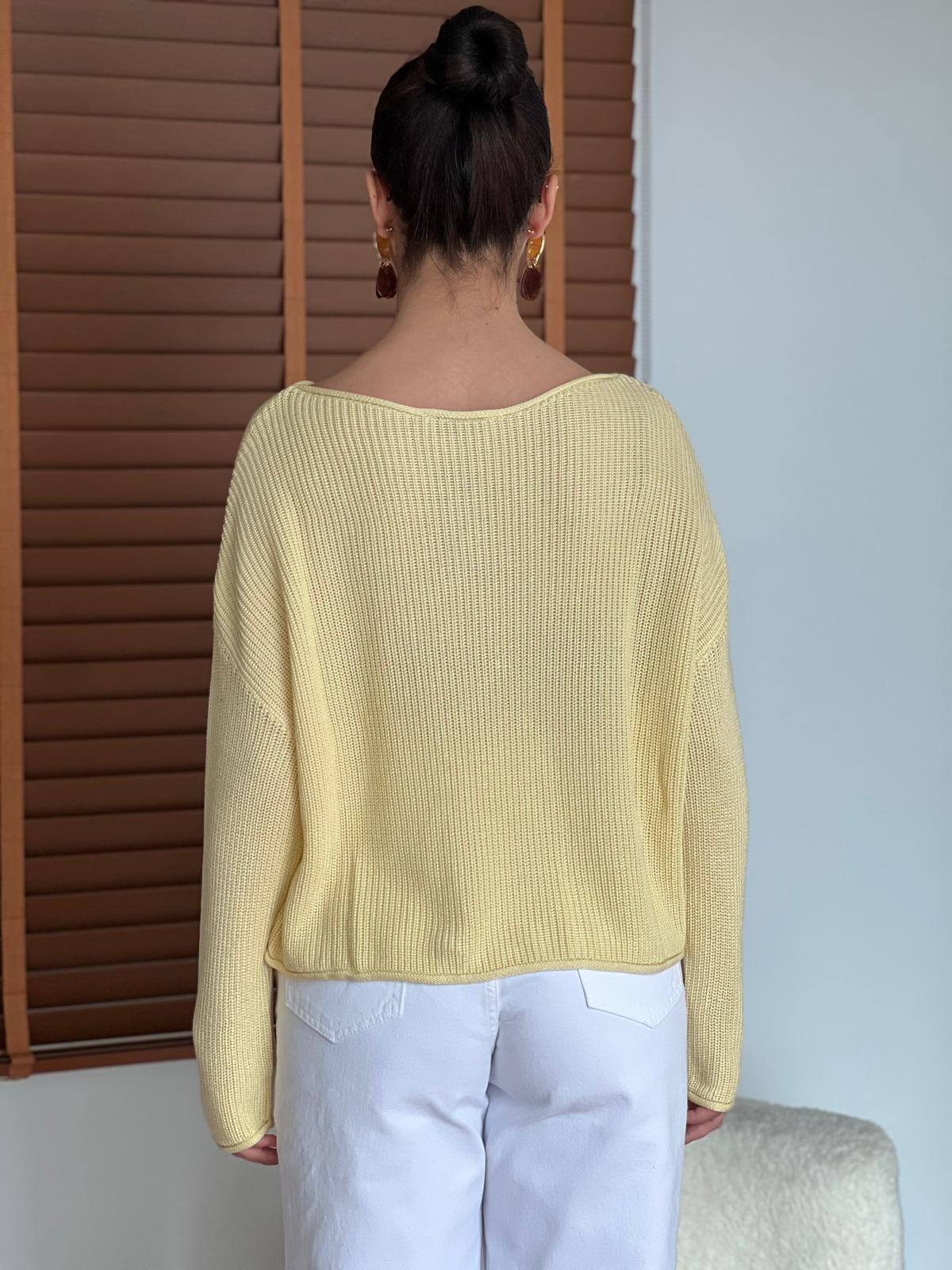 Kayık Yaka Basic Triko Kazak 10804 Açık Sarı