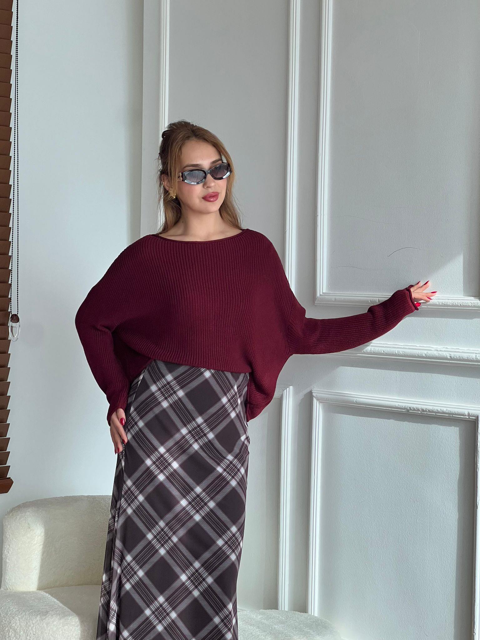 Kayık Yaka Basic Triko Kazak 10804 Bordo