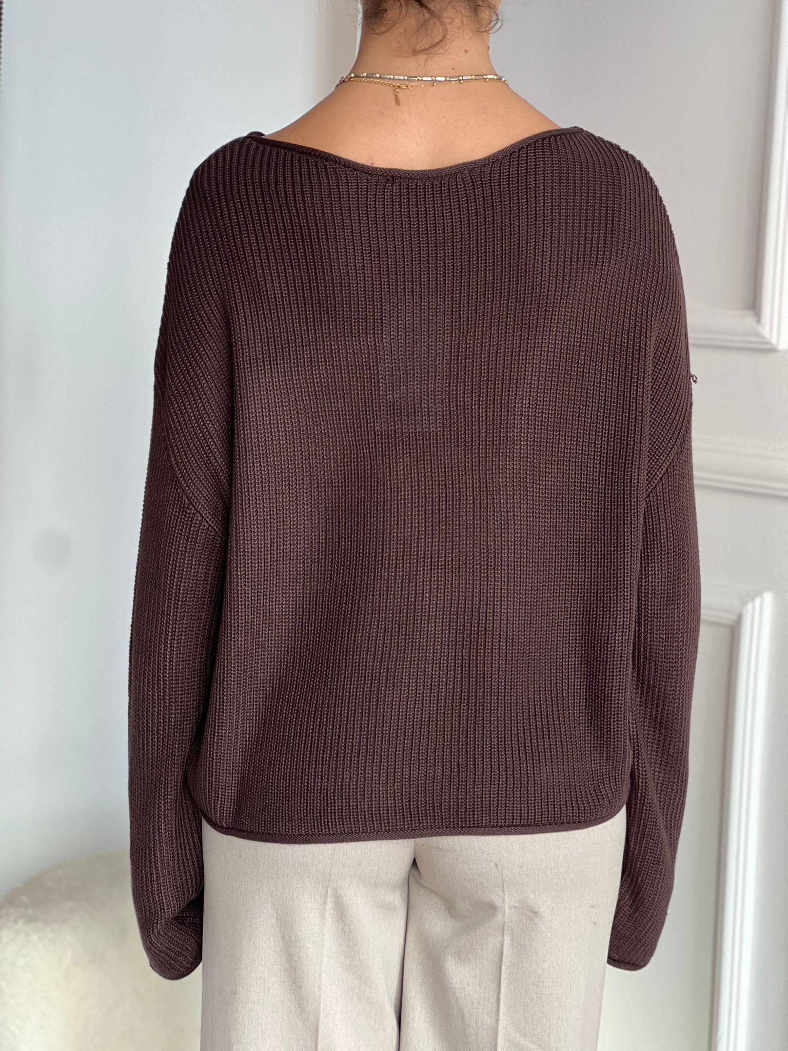 Kayık Yaka Basic Triko Kazak 10804 Koyu Kahve