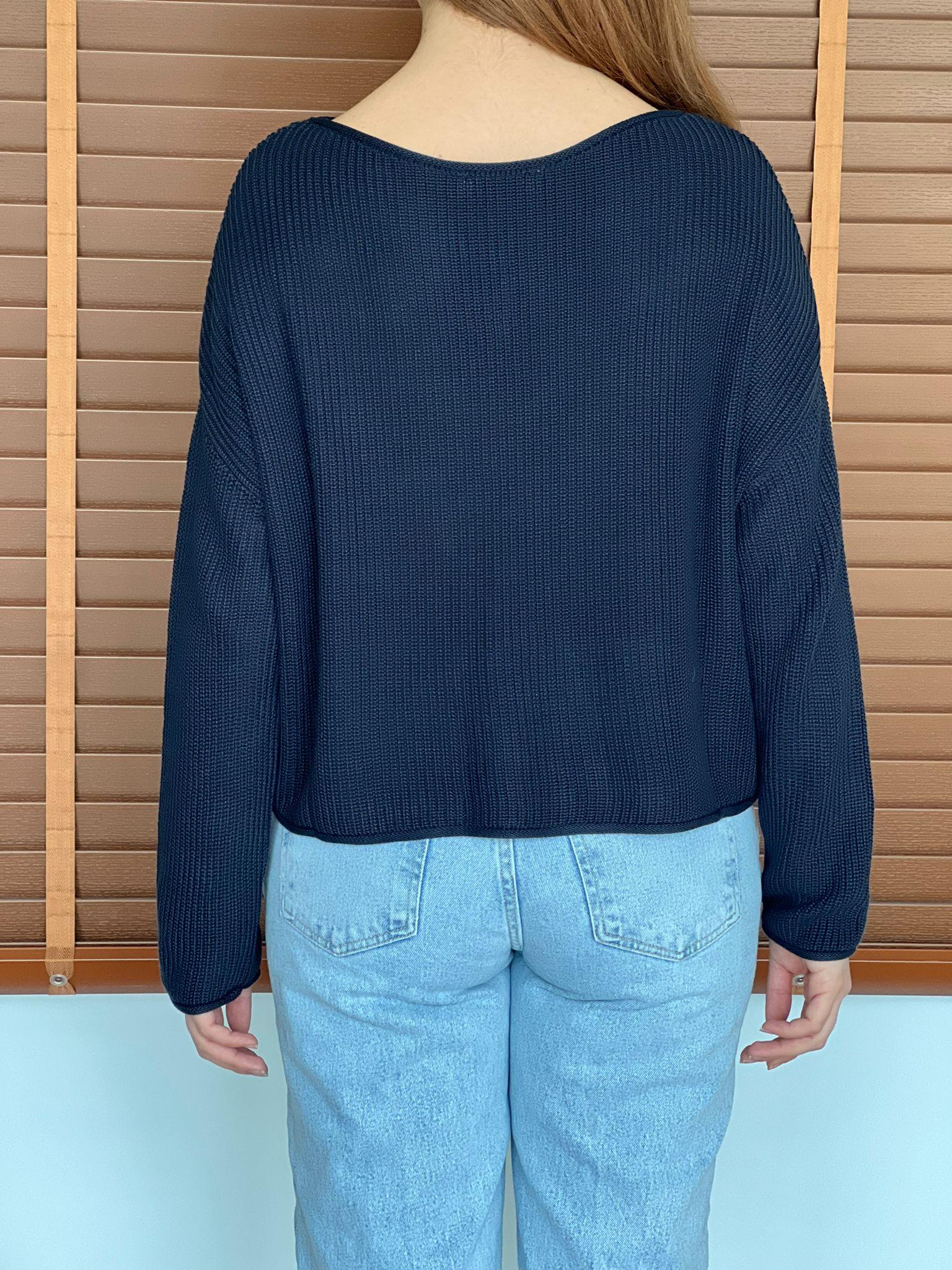 Kayık Yaka Basic Triko Kazak 10804 Lacivert