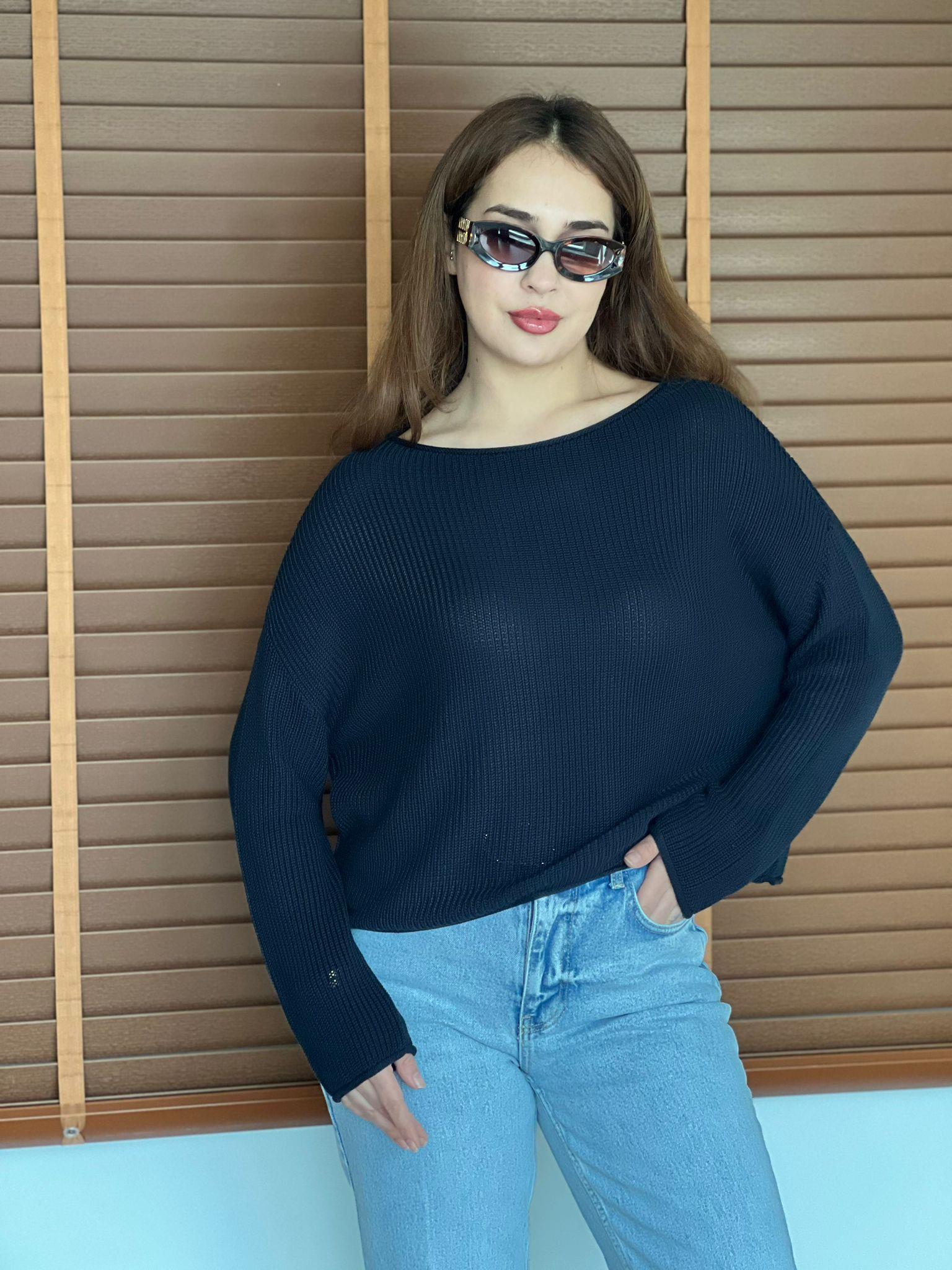 Kayık Yaka Basic Triko Kazak 10804 Lacivert