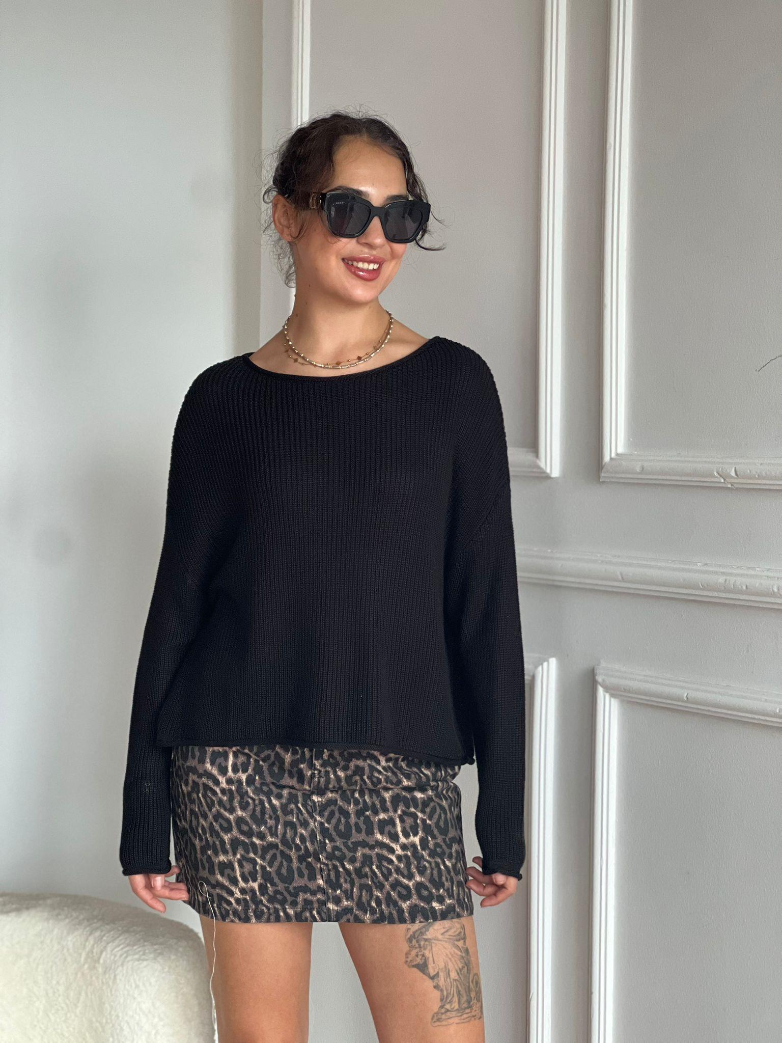 Kayık Yaka Basic Triko Kazak 10804 Siyah