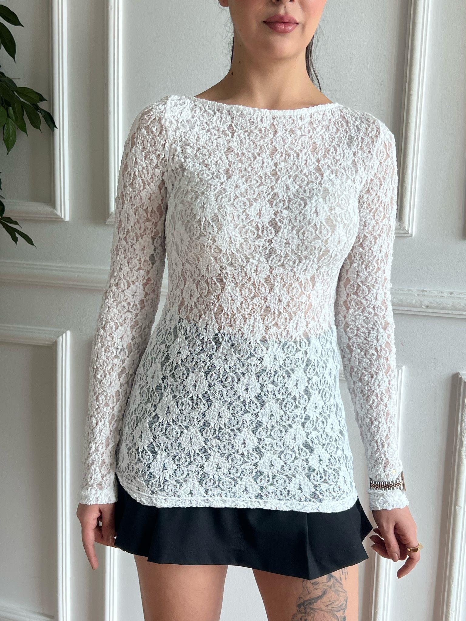 Kayık Yaka Dantel Bluz 31312 Ekru