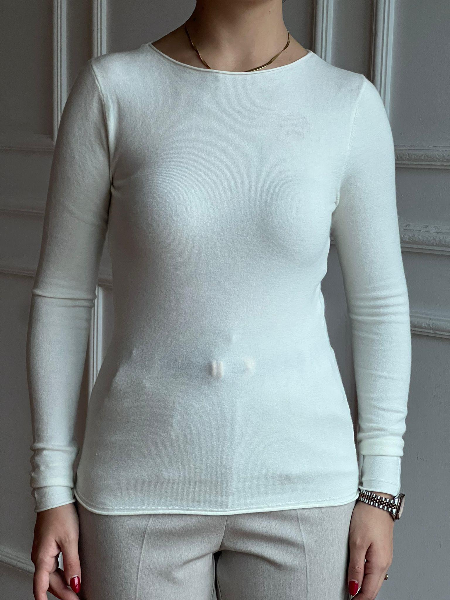 Kayık Yaka Kaşmirli Ultra Hafif Triko Kazak 10840 Ekru