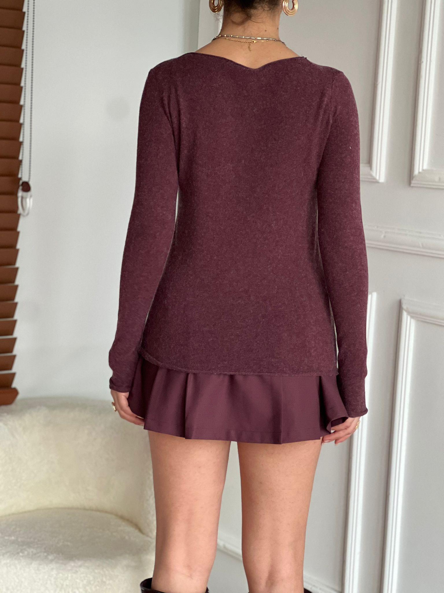 Kayık Yaka Kaşmirli Ultra Hafif Triko Kazak 10840 Bordo