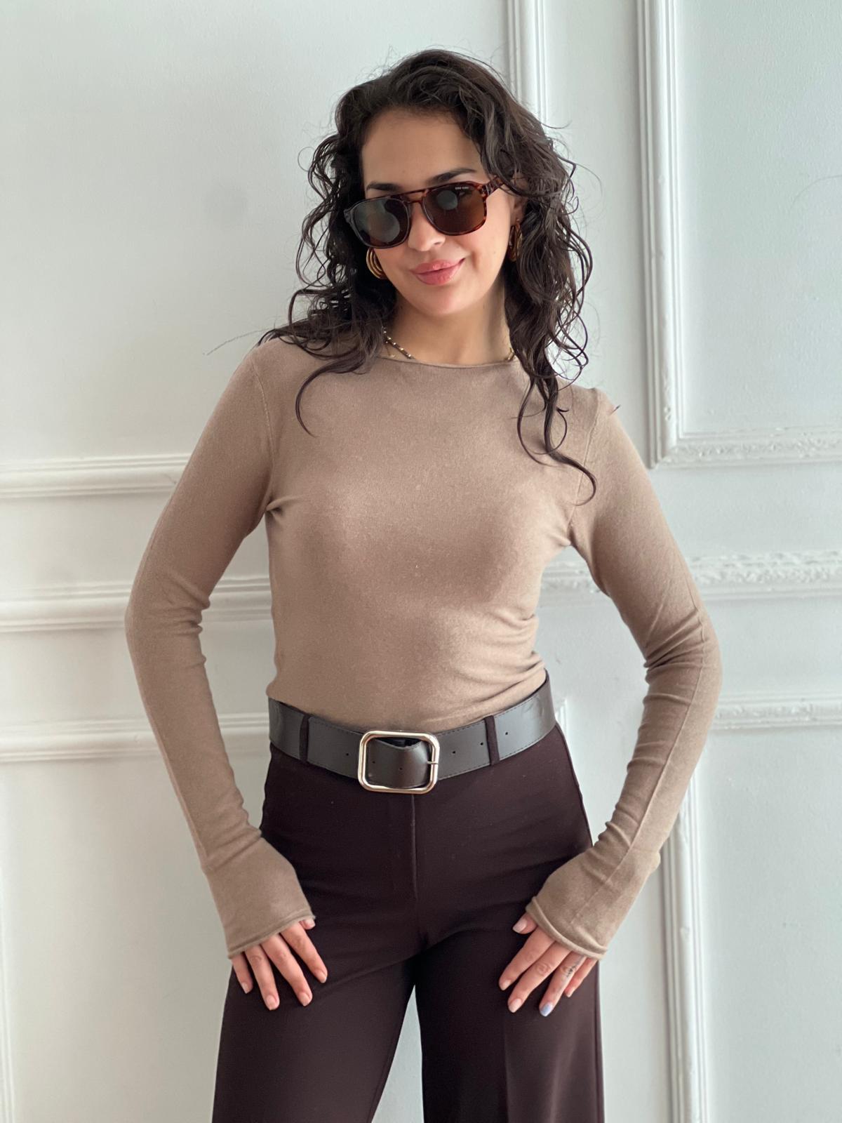 Kayık Yaka Kaşmirli Ultra Hafif Triko Kazak 10840 Koyu Vizon