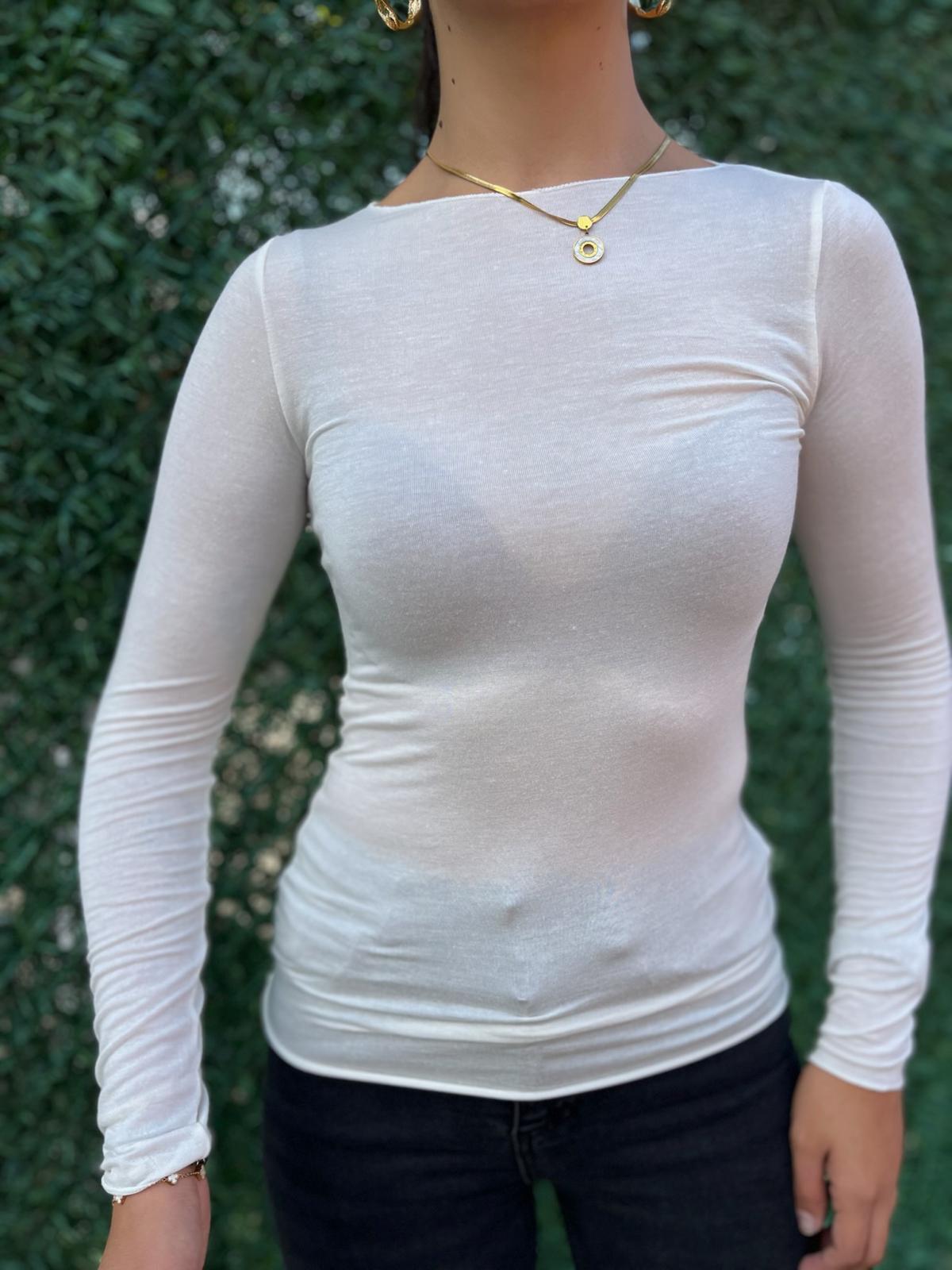 Kayık Yaka Modal Kaşmir Bluz 32122 Ekru