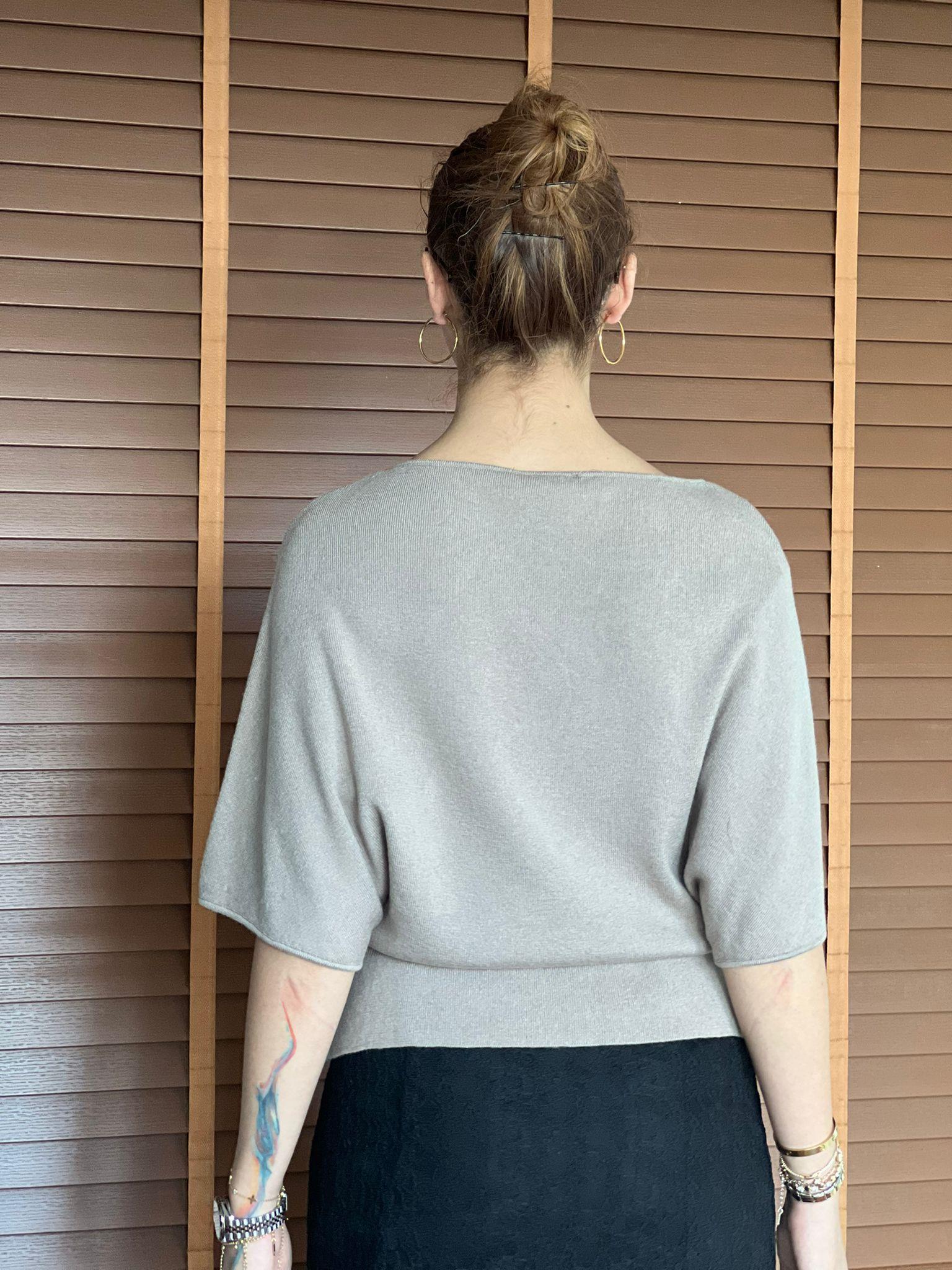 Kayık Yaka Yarasa Kol Kemerli Triko Kazak 10838 Koyu Vizon