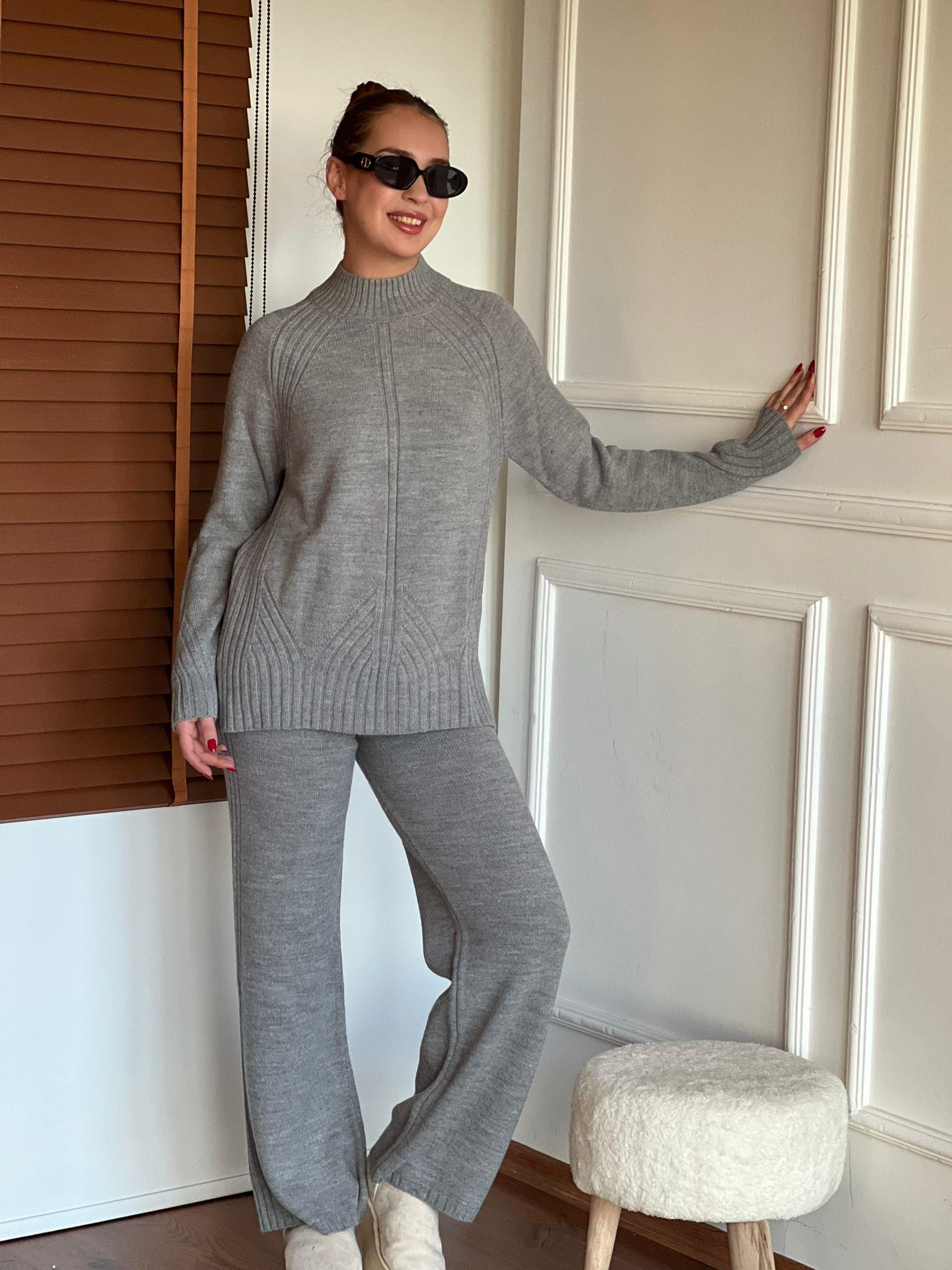 Kazak Pantolon Triko Takım 23772 Gri