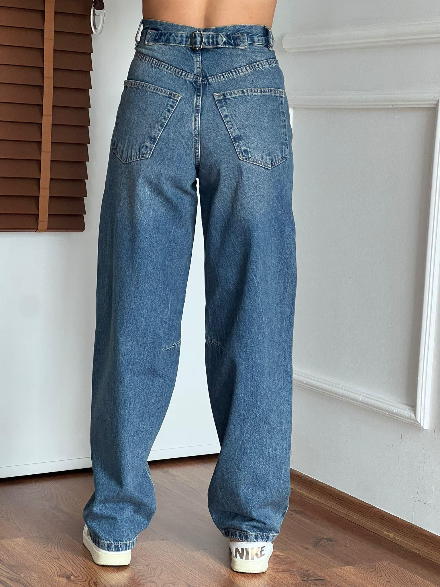 Kemer Tokalı Baggy Pantolon R193 Mavi