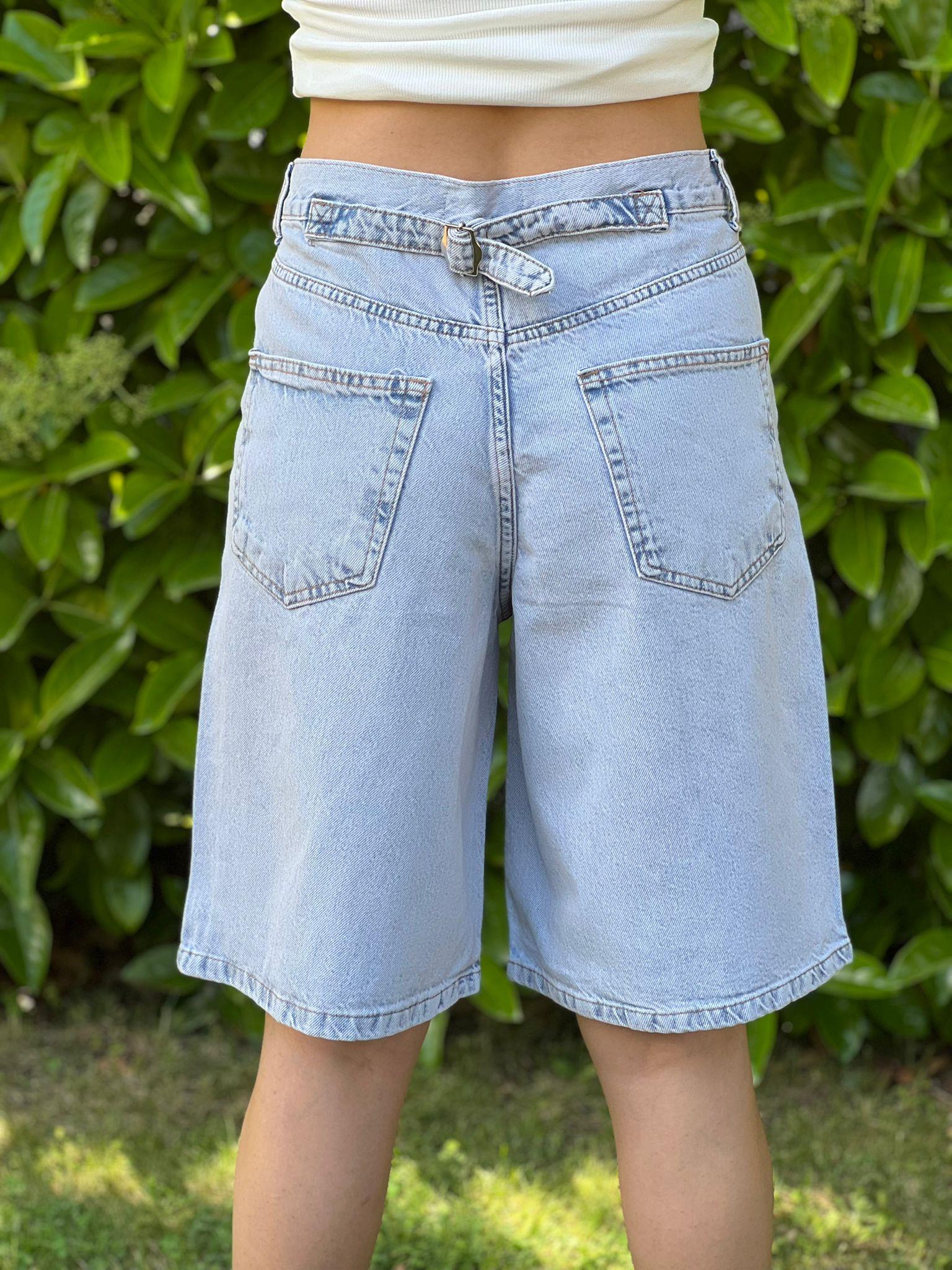 Kemer Tokalı Baggy Şort 476 Açık Mavi