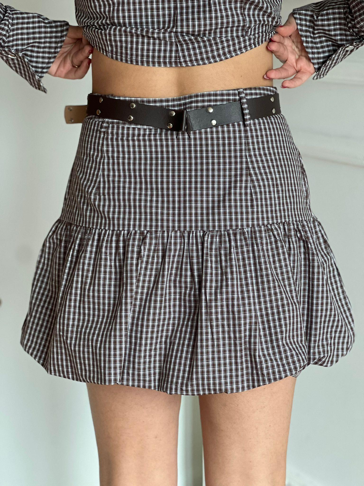 Kemerli Ekoseli Etek 37209 Kahverengi