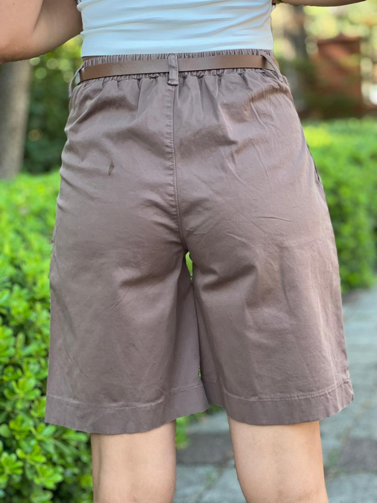 Kemerli Gabardin Şort 5439-6899 Kahverengi