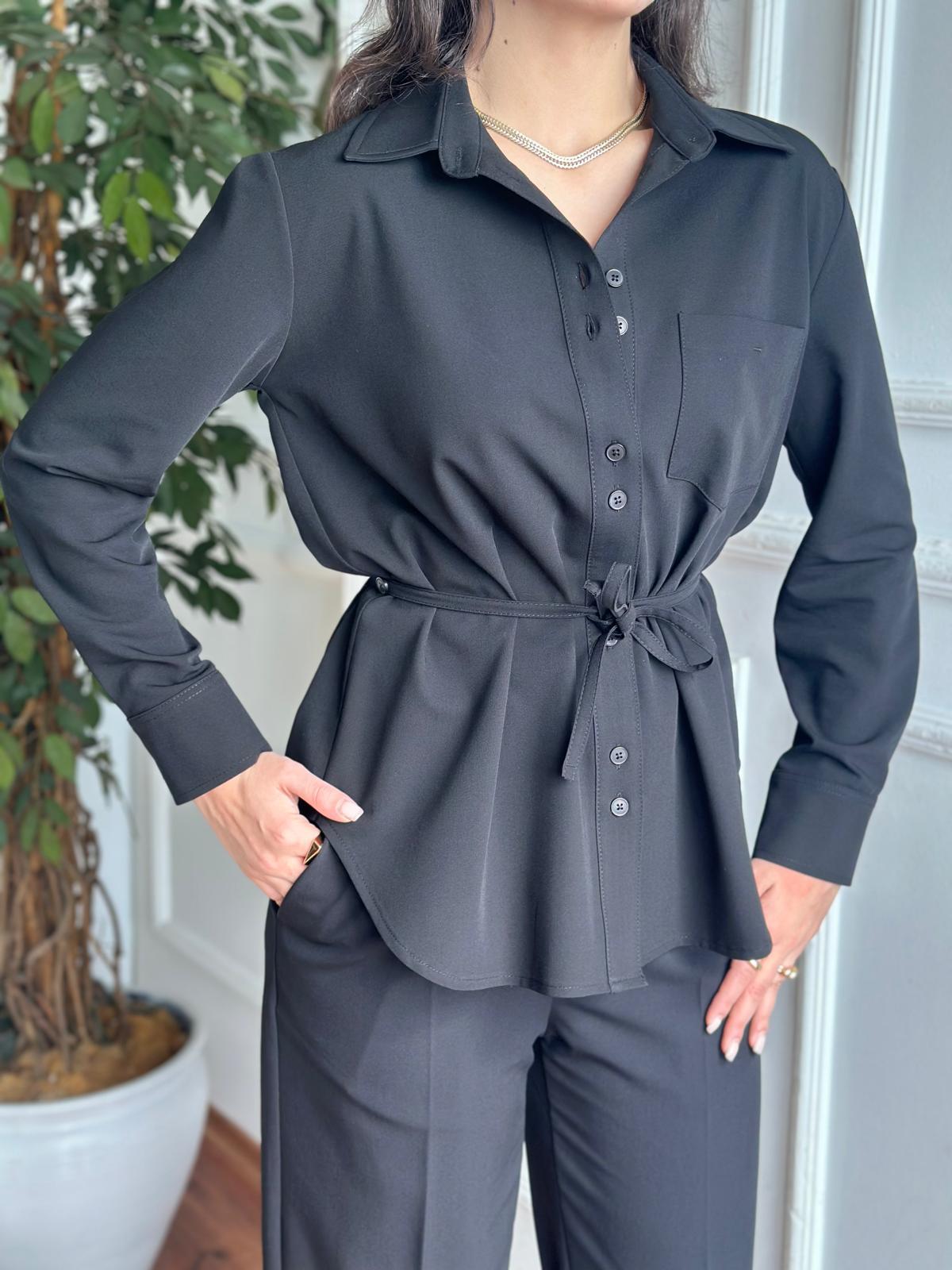 Kemerli Gömlek 50498 Siyah