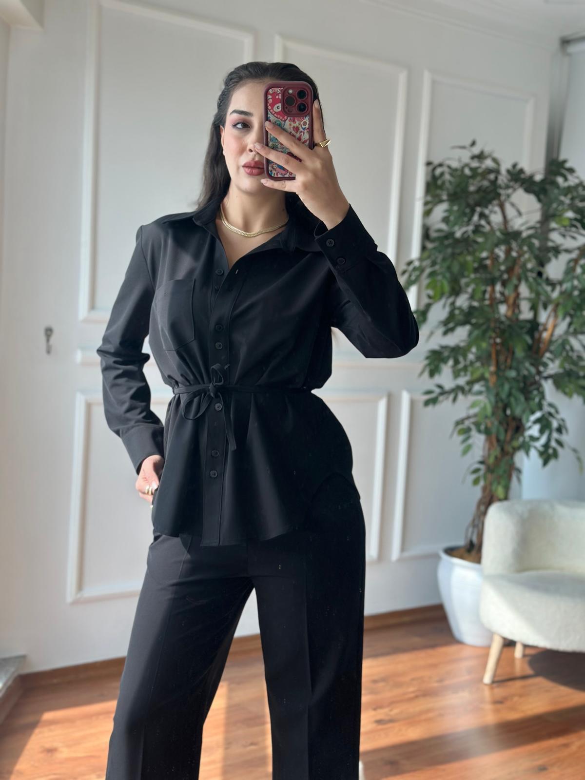 Kemerli Gömlek 50498 Siyah