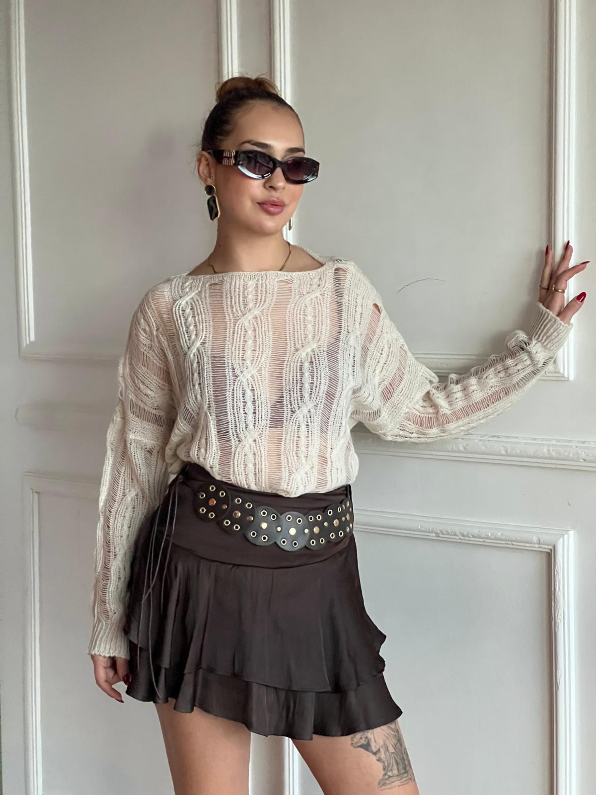 Kemerli İçi Şort Astarlı Etek 37212 Kahverengi