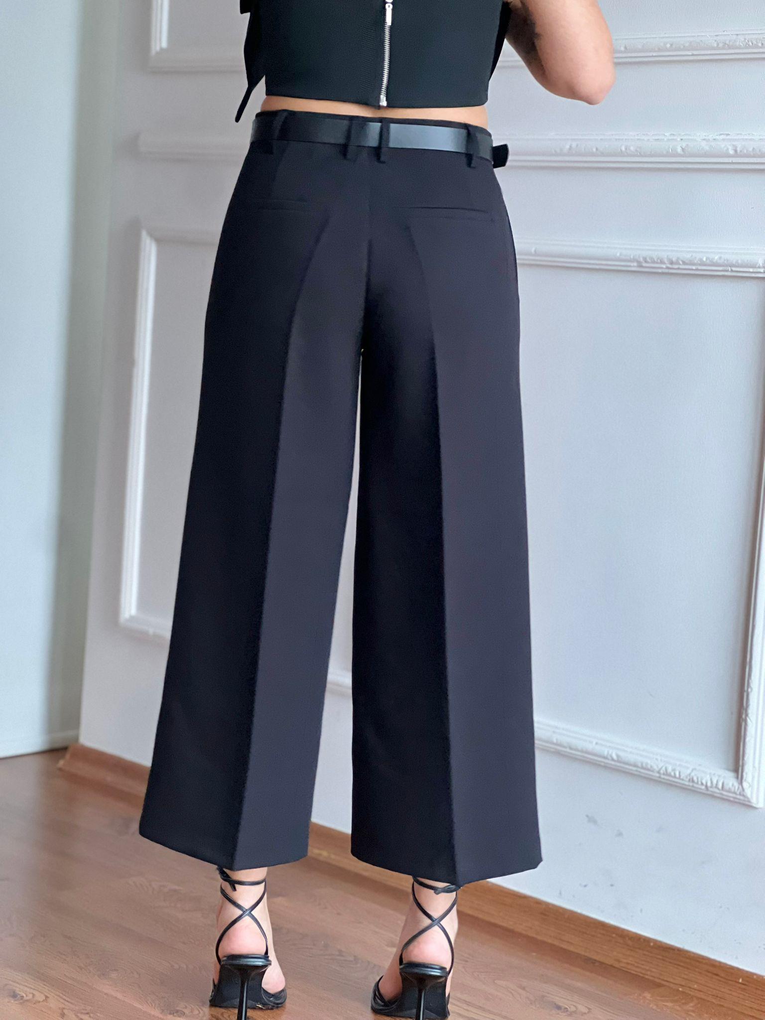 Kemerli Kısa Bol Paça Pantolon 17355 Siyah
