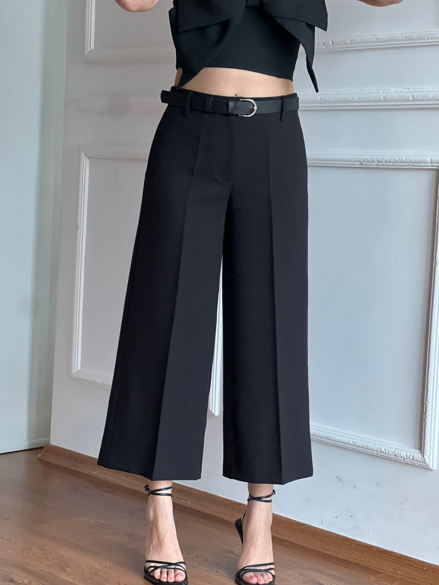 Kemerli Kısa Bol Paça Pantolon 17355 Siyah