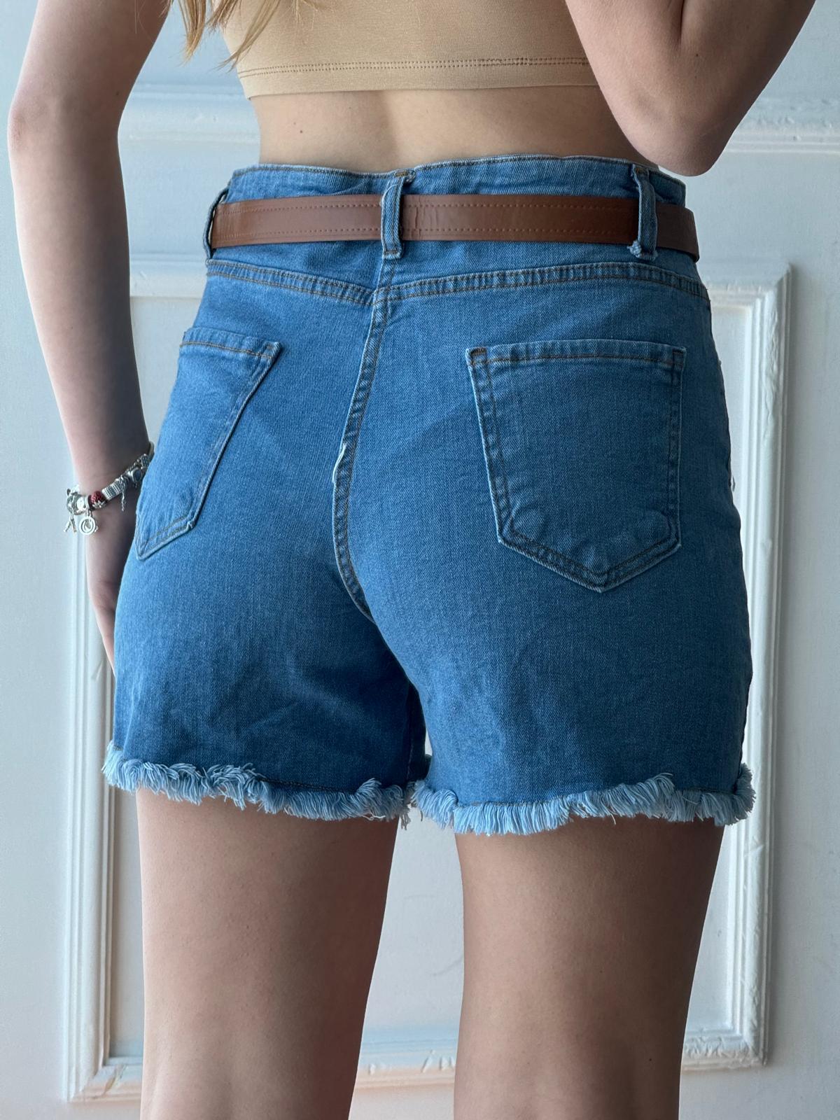 Kemerli Kot Şort 5709 Mavi