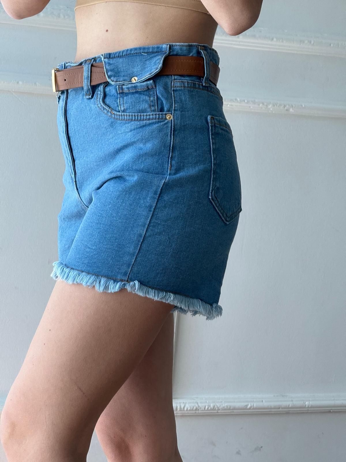 Kemerli Kot Şort 5709 Mavi