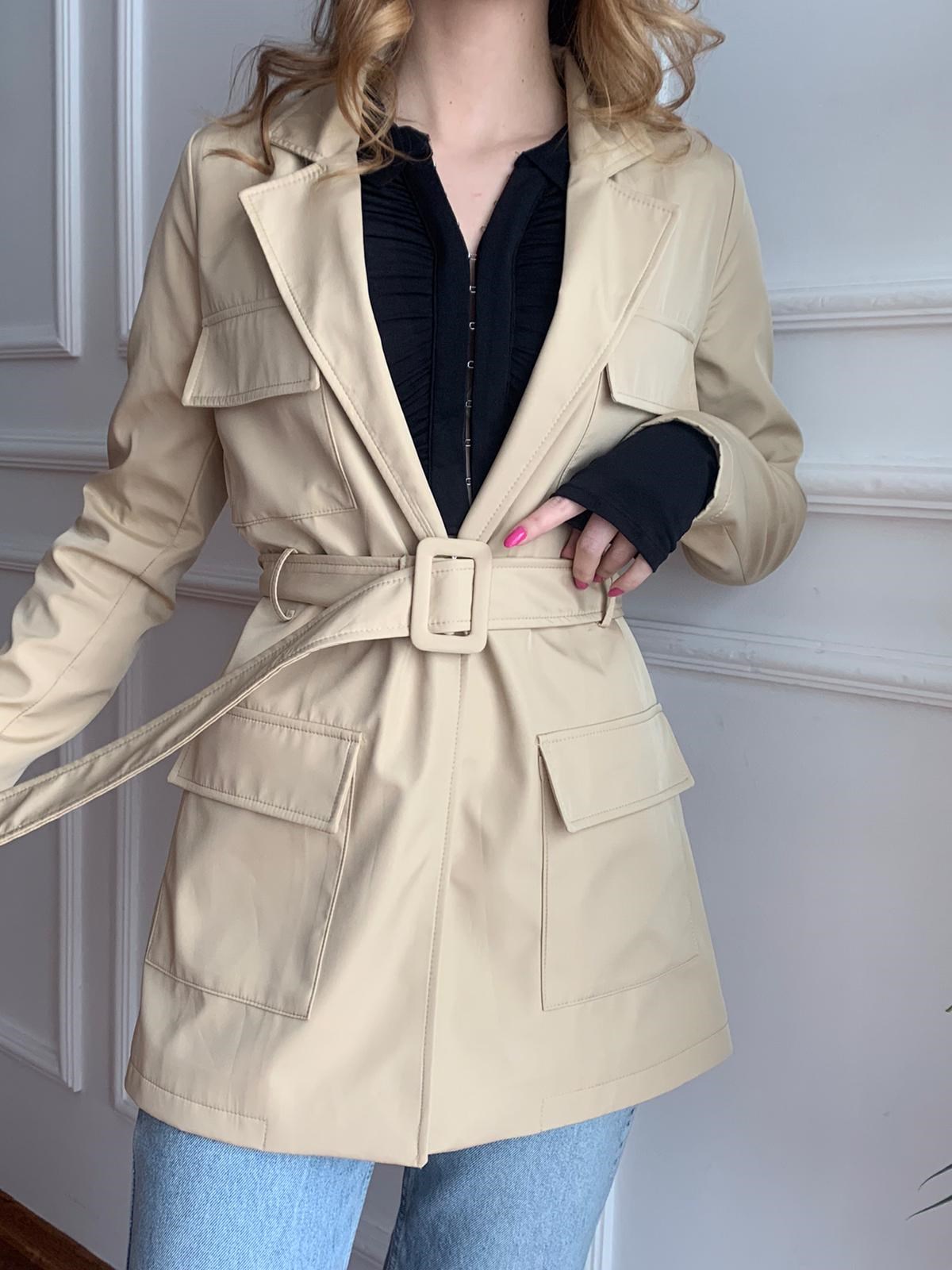 Kemerli Midi Trençkot 138452 Bej