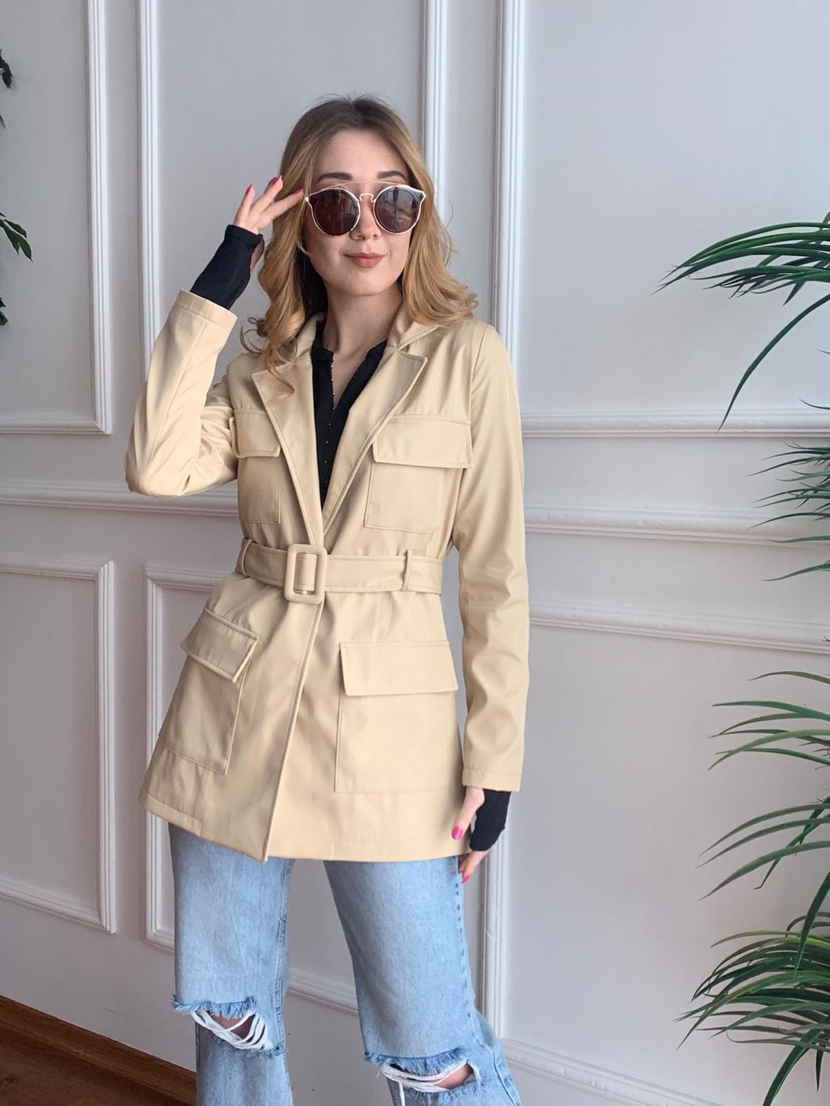 Kemerli Midi Trençkot 138452 Bej