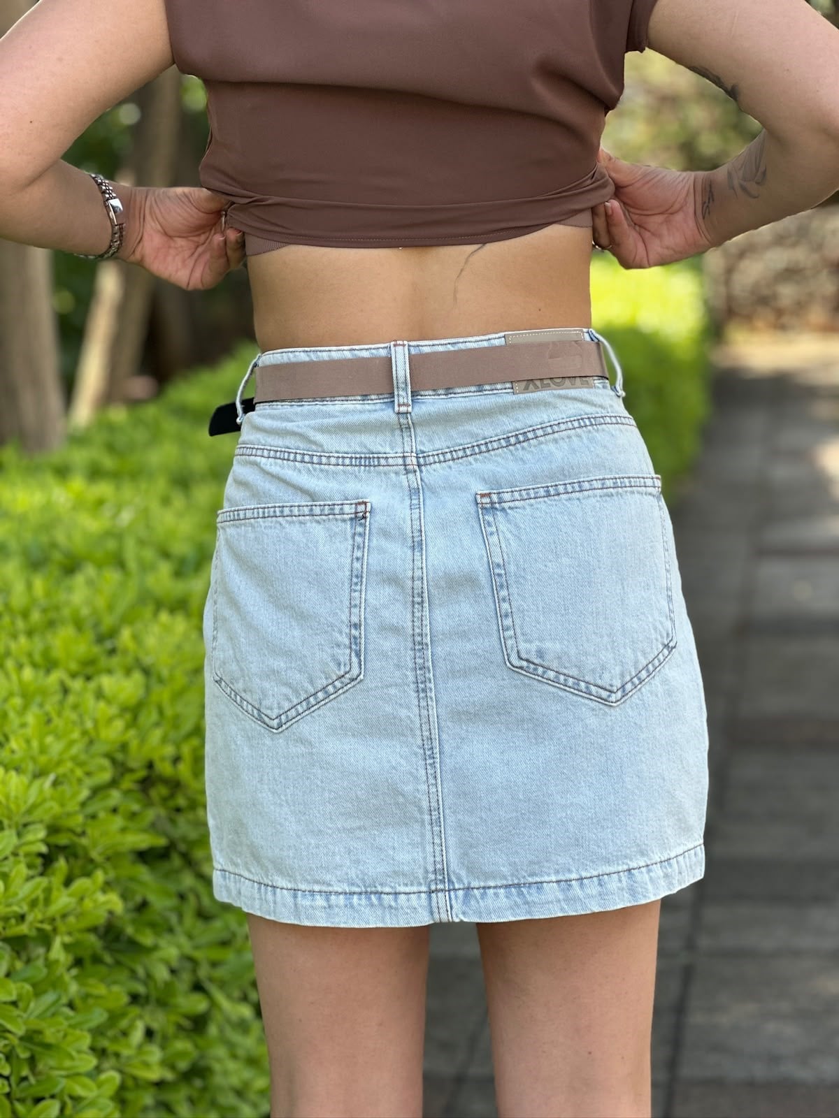 Kemerli Mini Kot Etek 7387 Buz Mavisi