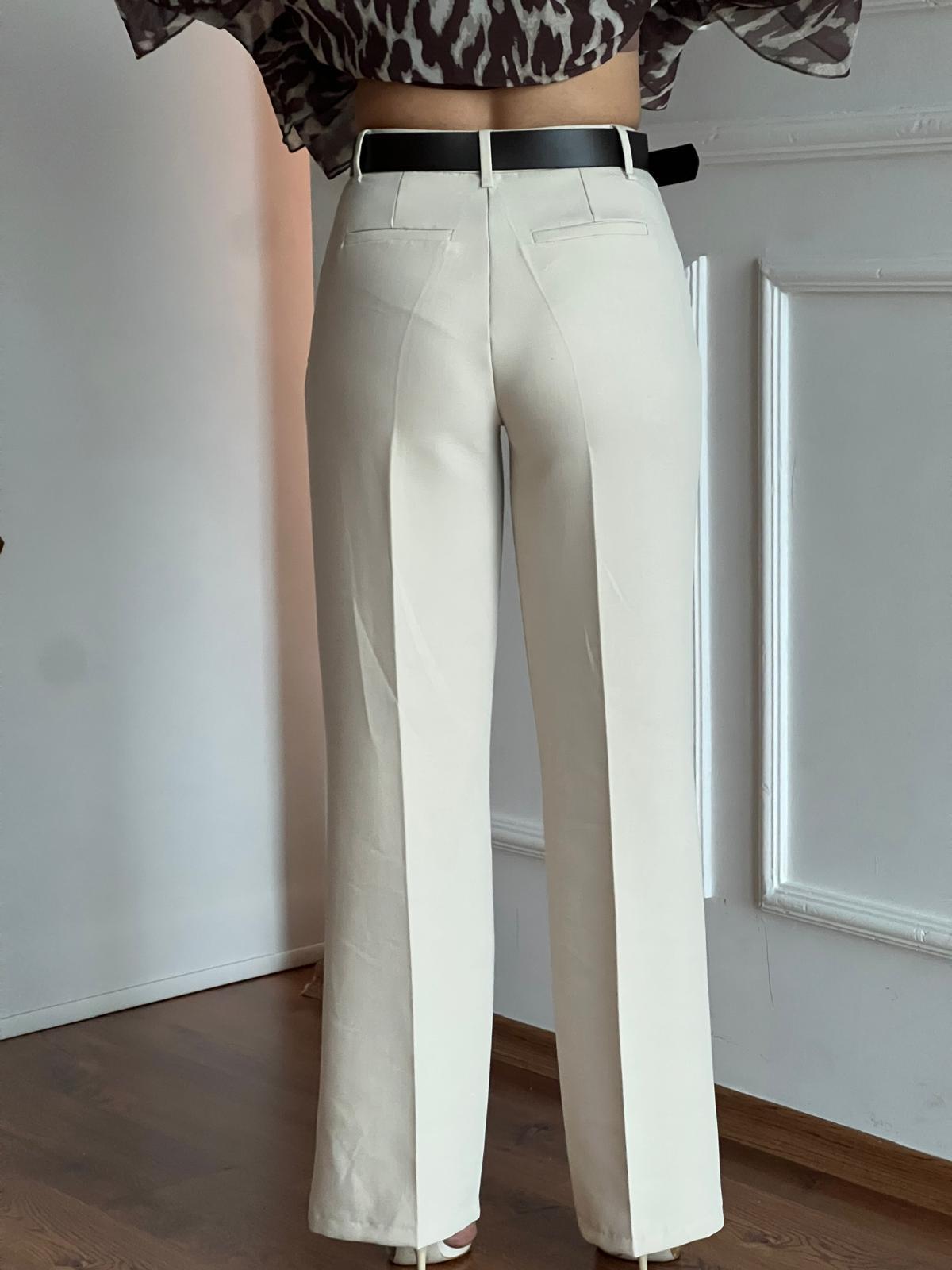 Kemerli Palazzo Pantolon 17038 Krem