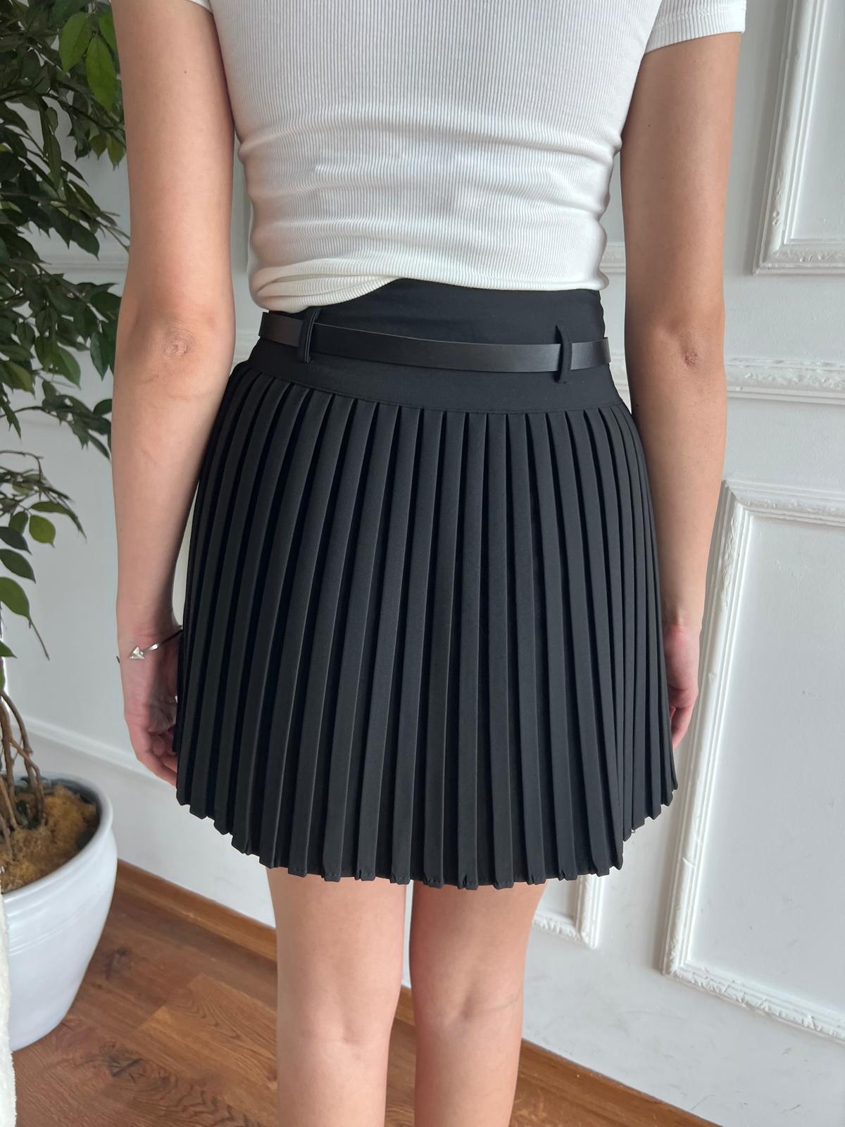 Kemerli Pliseli Şortlu Etek 0490 Siyah