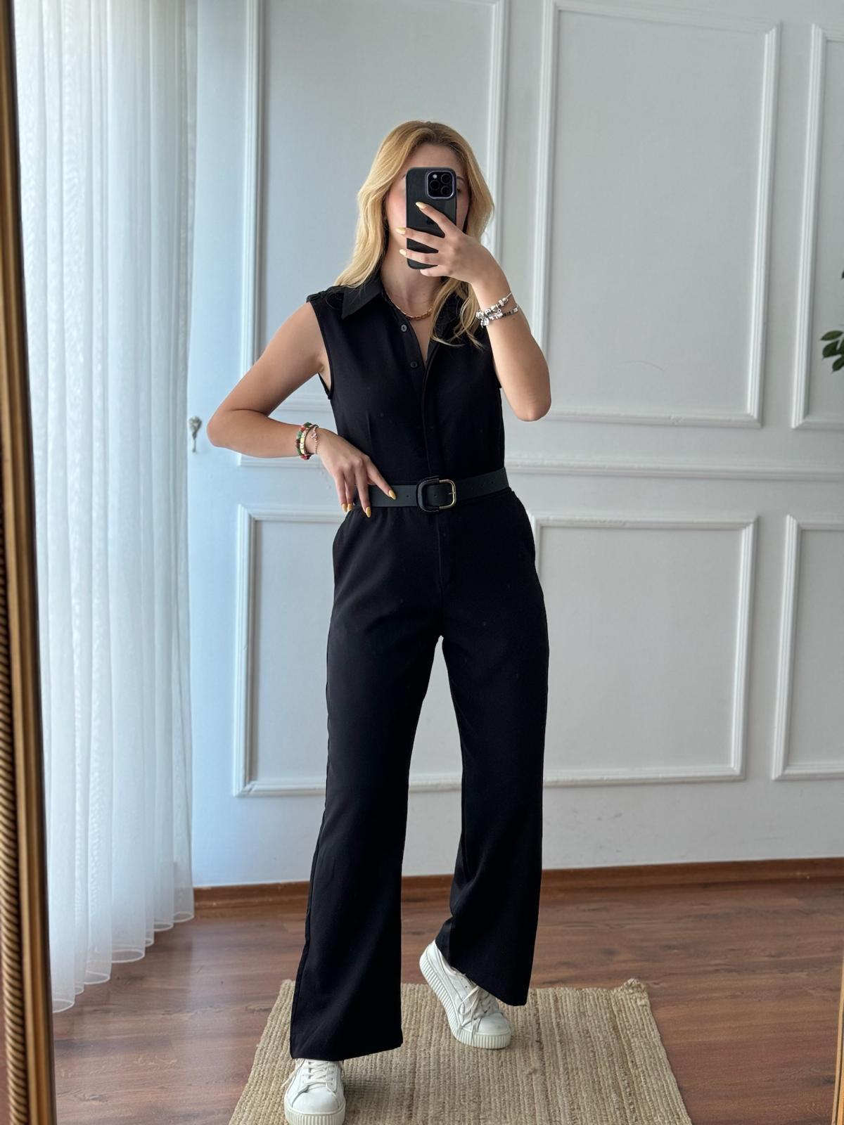 Kemerli Sıfır Kol Tulum 2011 Siyah