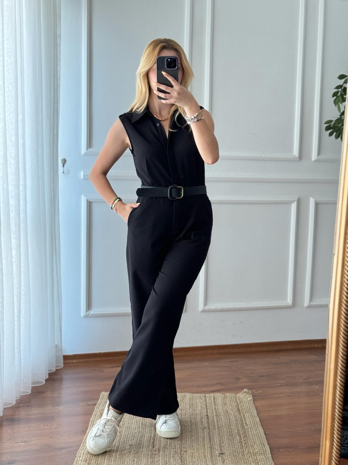 Kemerli Sıfır Kol Tulum 2011 Siyah