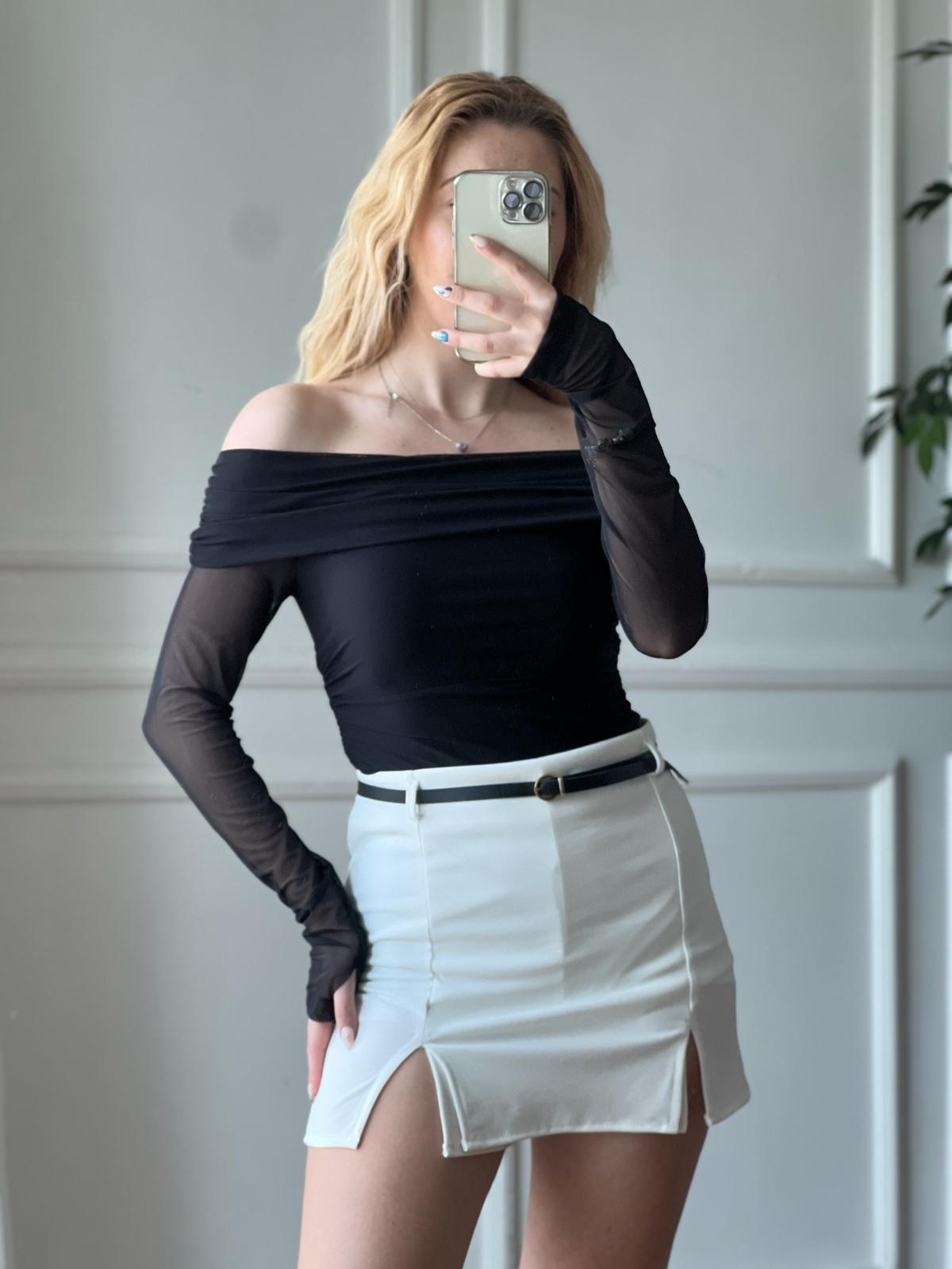 Kemerli Şort Etek 2843 Ekru