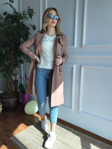 Kemerli Trençkot 8026 Camel