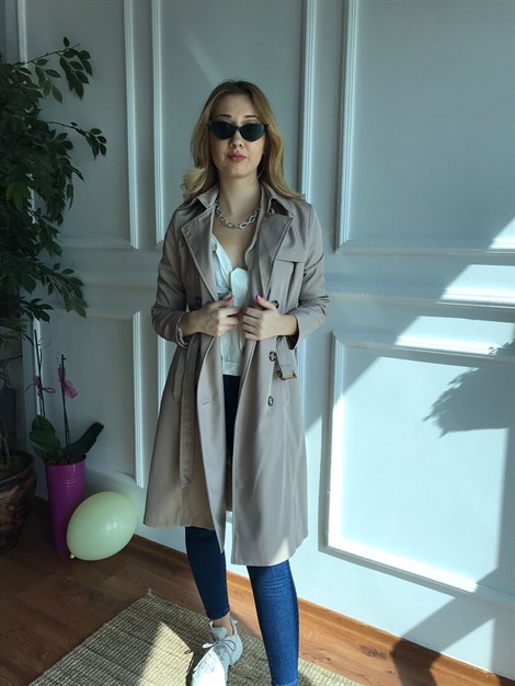 Kemerli Trençkot 8026 Taş