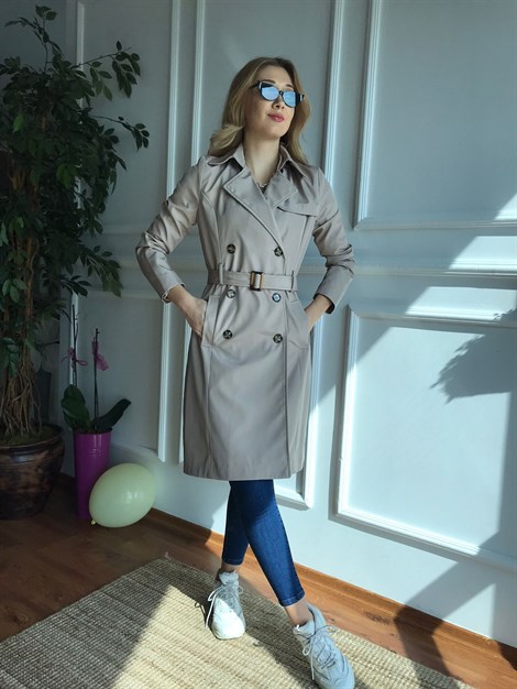 Kemerli Trençkot 8026 Taş
