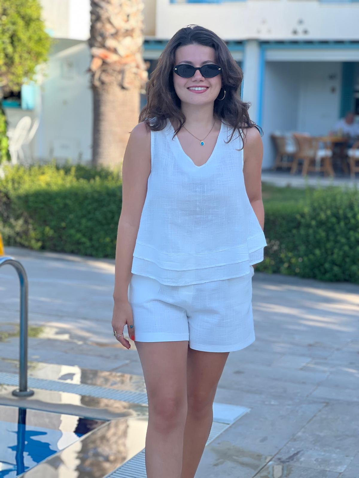 Keten Şort 3854 Ekru