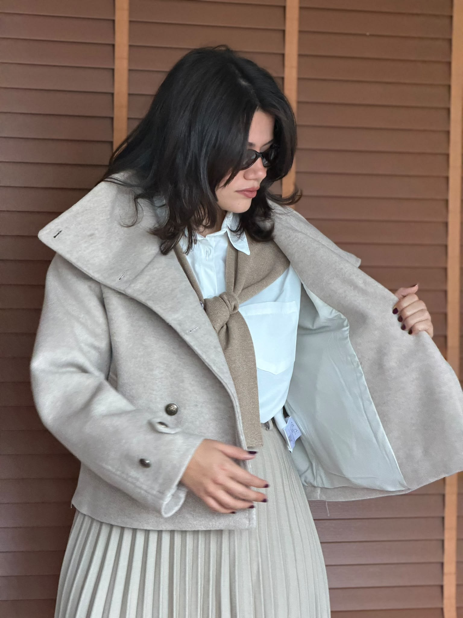 Kısa Kaşe Kaban 02719 Bej