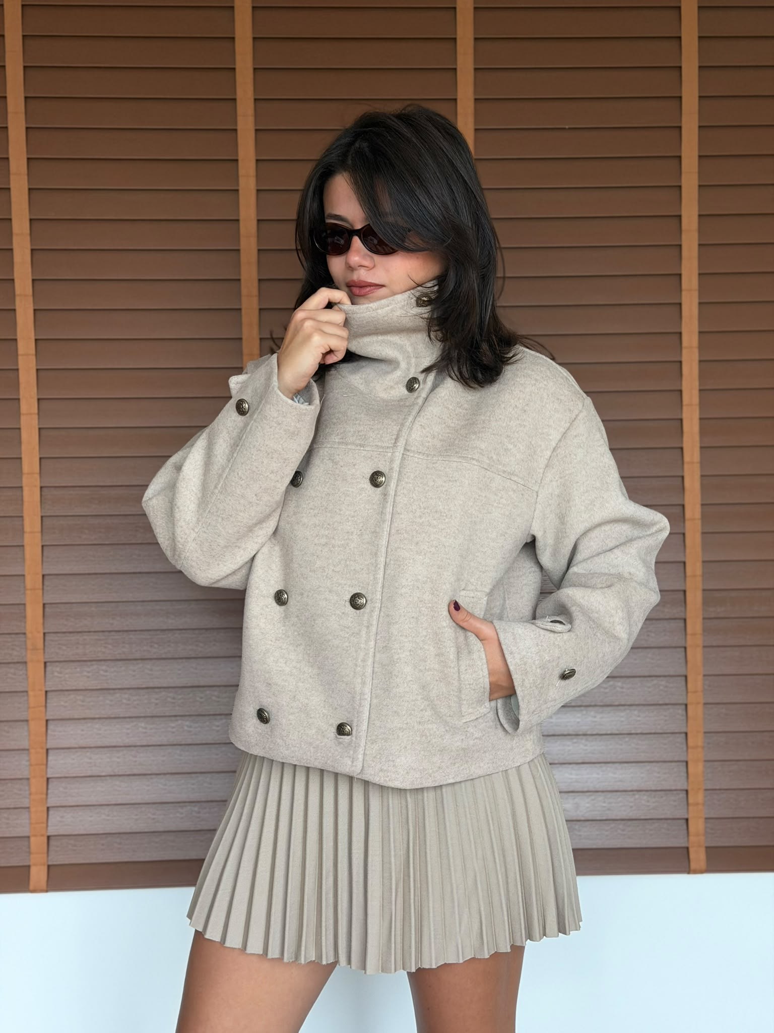 Kısa Kaşe Kaban 02719 Bej