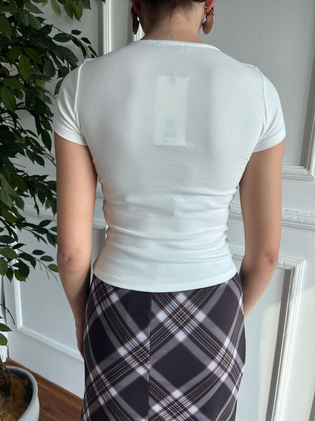 Kısa Kol Damla Yaka Bluz 3692 Ekru