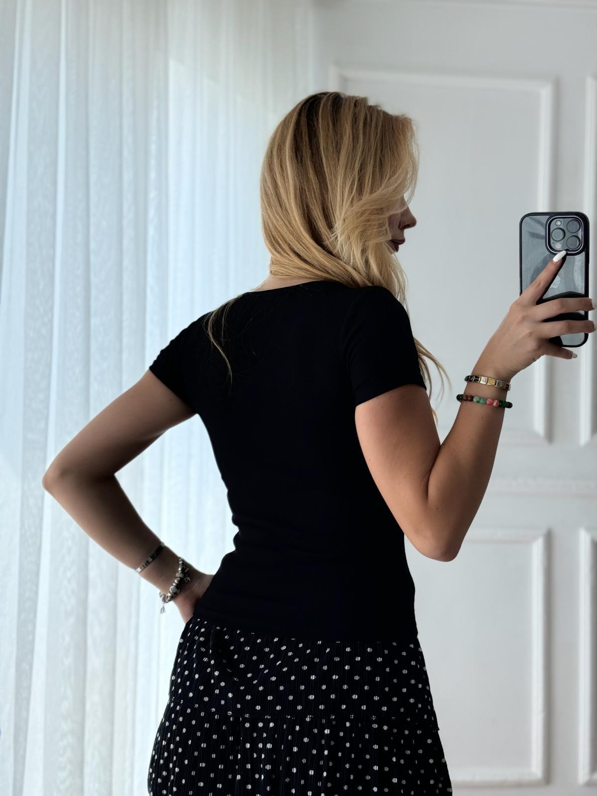 Kısa Kol Damla Yaka Bluz 3692 Siyah